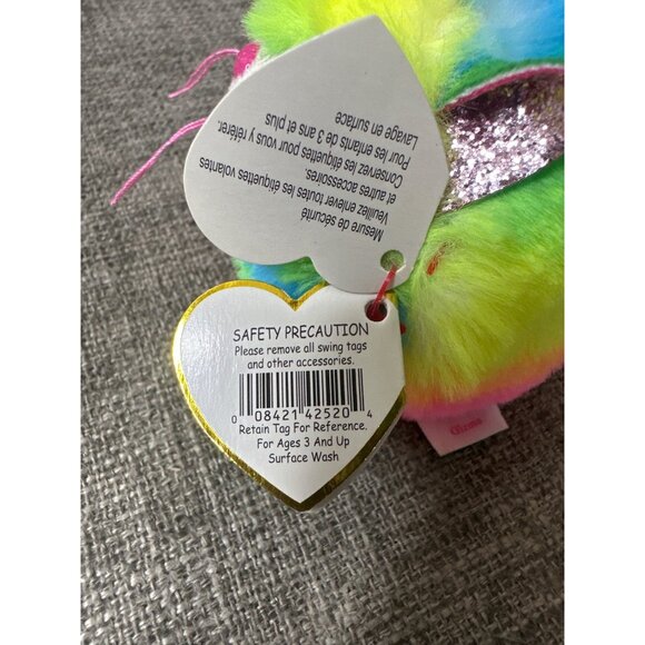 TY Puffies GIZMO Neon Rainbow Cat 2021 Small Stuffed Puff Ball Plush Toy - Picture 10 of 10